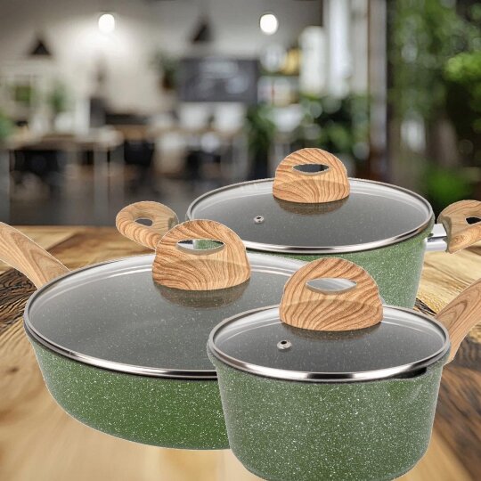 Набор антипригарной посуды Gloria Green кастрюля, ковш, сковорода (ST06GG)